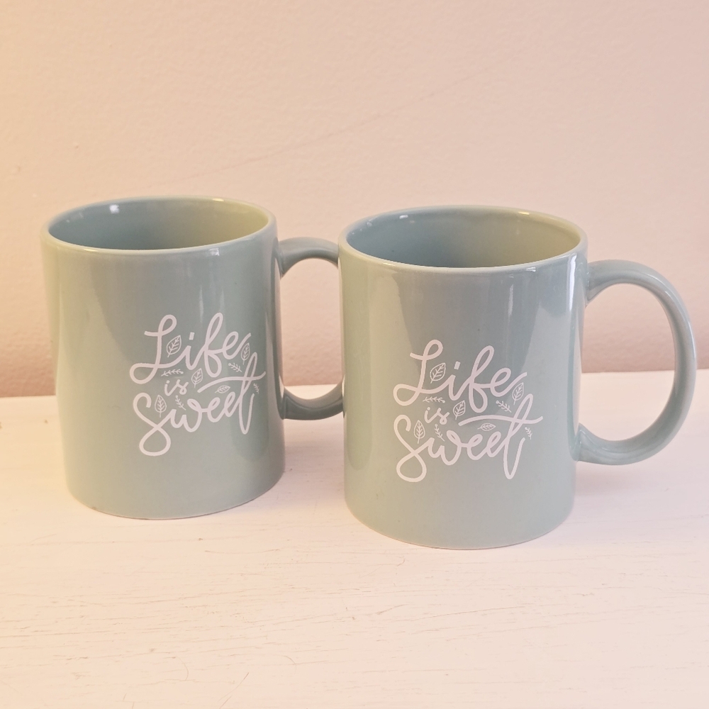 Life is Sweet Blue Mugs Set of 2